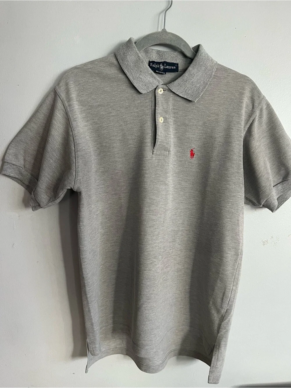 Ralph Lauren Light Gray Polo with Red Pony Embroidery